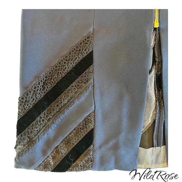 ROLAND MOURET NAVY BLUE BLACK LAC3 & VELVET PENCIL SKIRT SZ US 10 - Picture 13 of 17